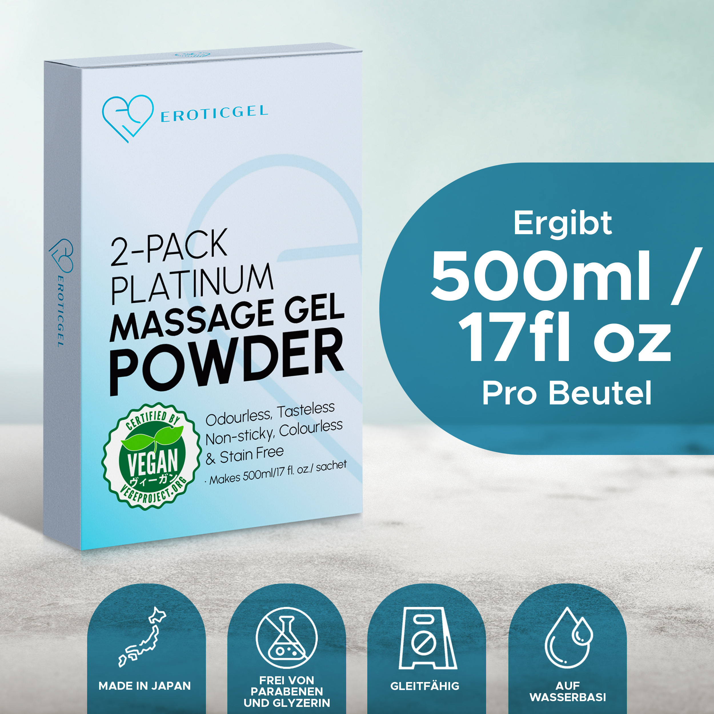 EROTICGEL «Platinum Massage Gel Powder» Travel Pack, japanisches Massagegel-Pulver aus natürlichen Inhaltsstoffen, 2x5g (15)